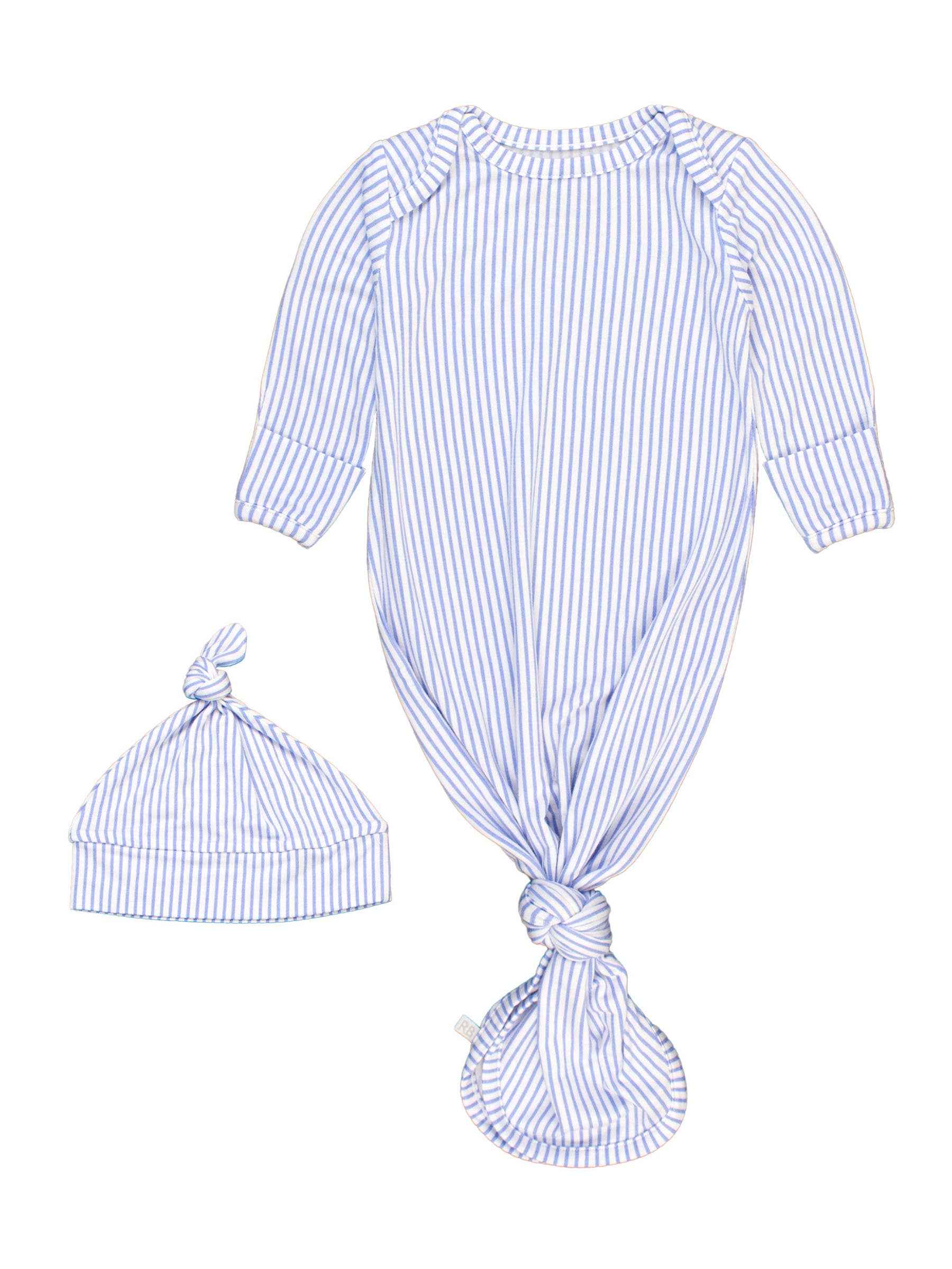 Baby Boys Bamboo Viscose Periwinkle & White Knotted Sleep Gown & Hat Set: Newborn-3m