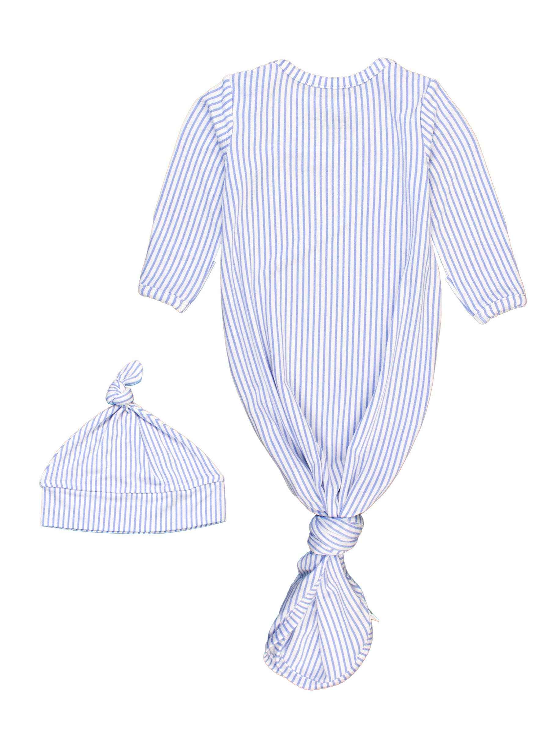 Baby Boys Bamboo Viscose Periwinkle & White Knotted Sleep Gown & Hat Set: Newborn-3m - Image 2