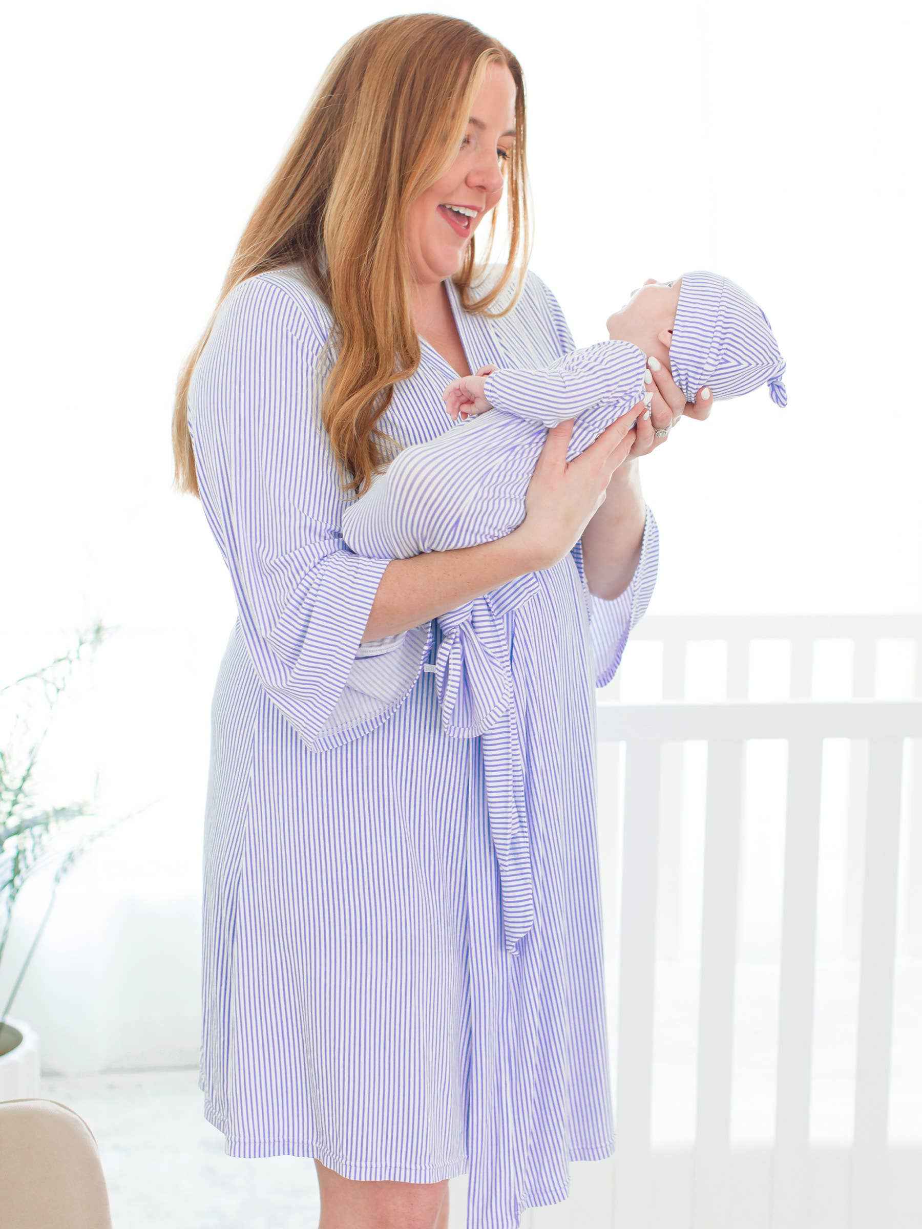 Baby Boys Bamboo Viscose Periwinkle & White Knotted Sleep Gown & Hat Set: Newborn-3m - Image 3