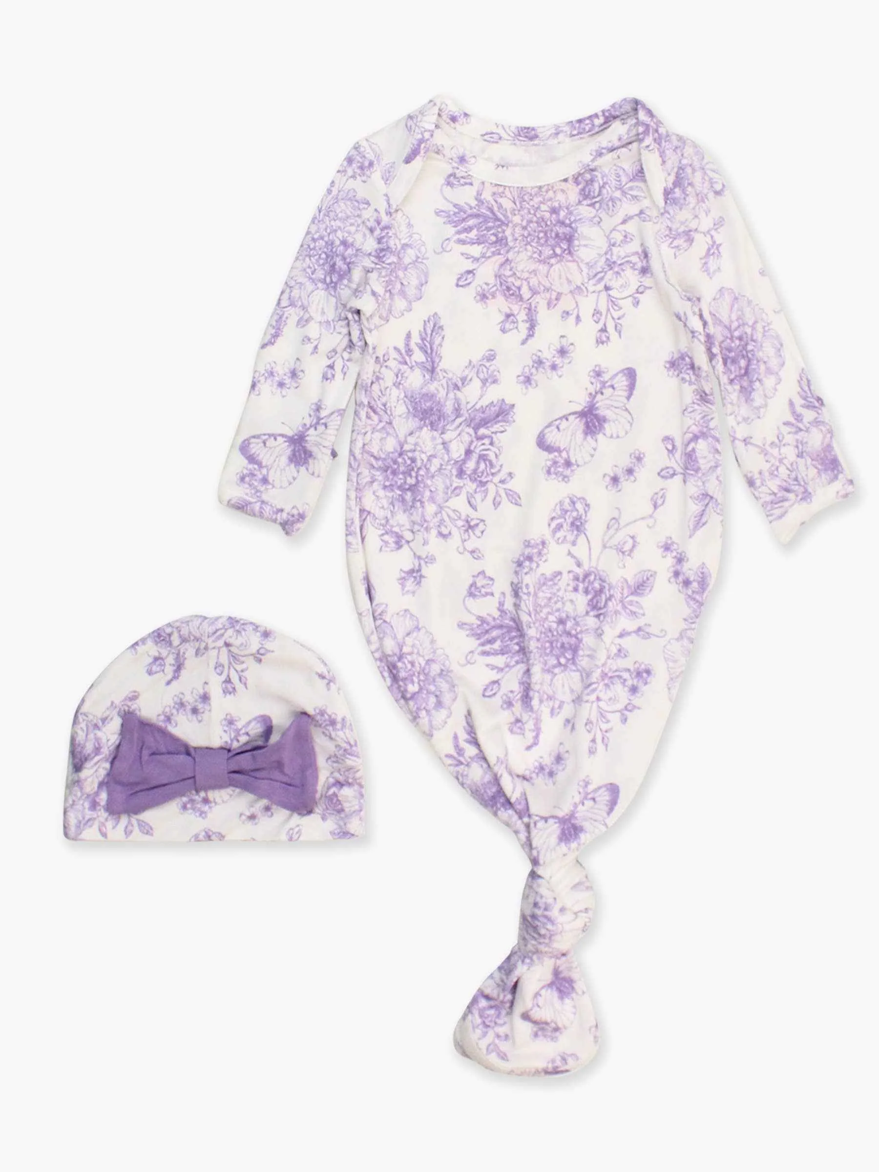 Baby Girls Bamboo Wisteria Purple Butterfly Sleep Gown & Bow Hat Set Newborn-3m
