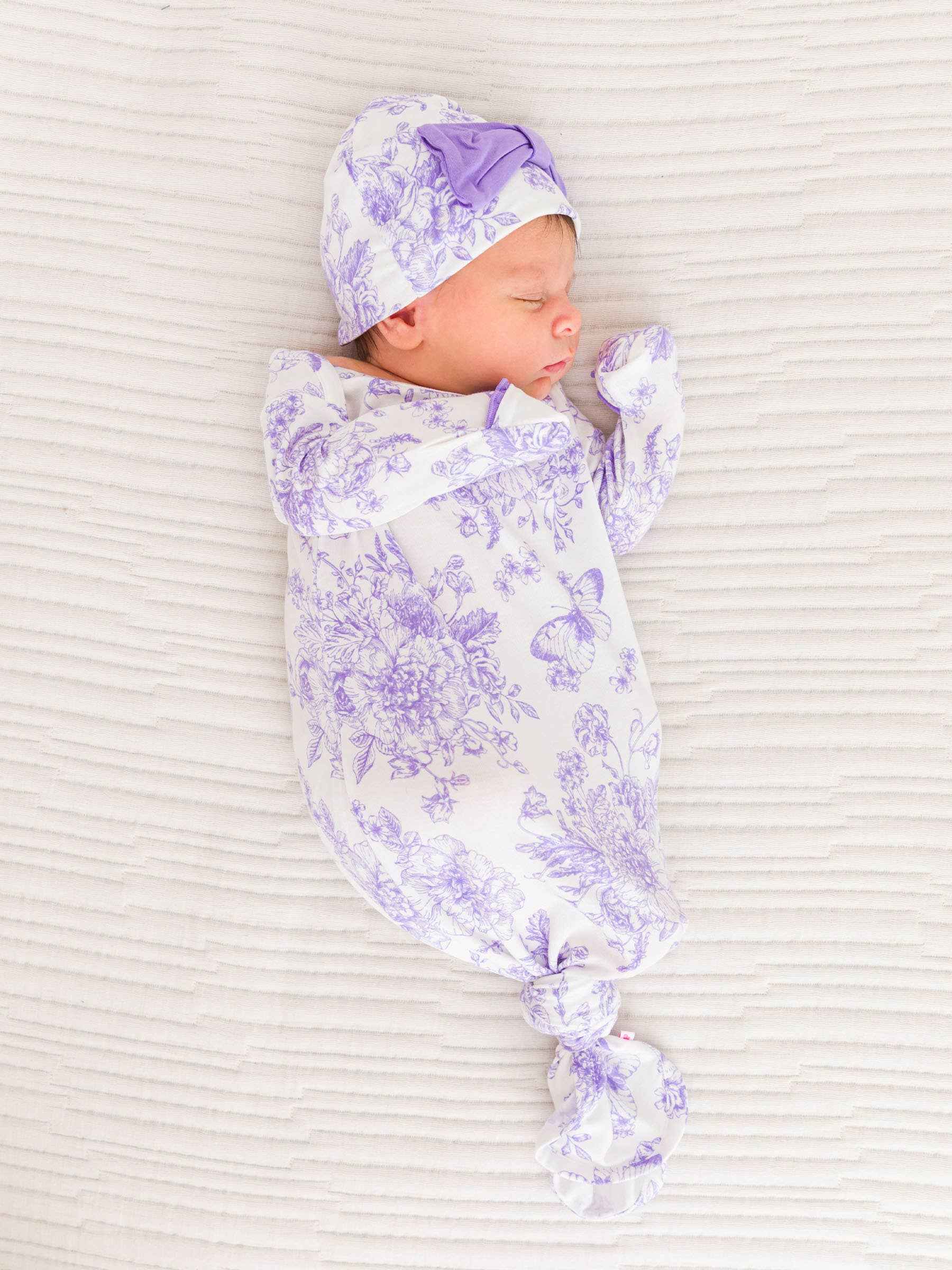 Baby Girls Bamboo Wisteria Purple Butterfly Sleep Gown & Bow Hat Set Newborn-3m - Image 3