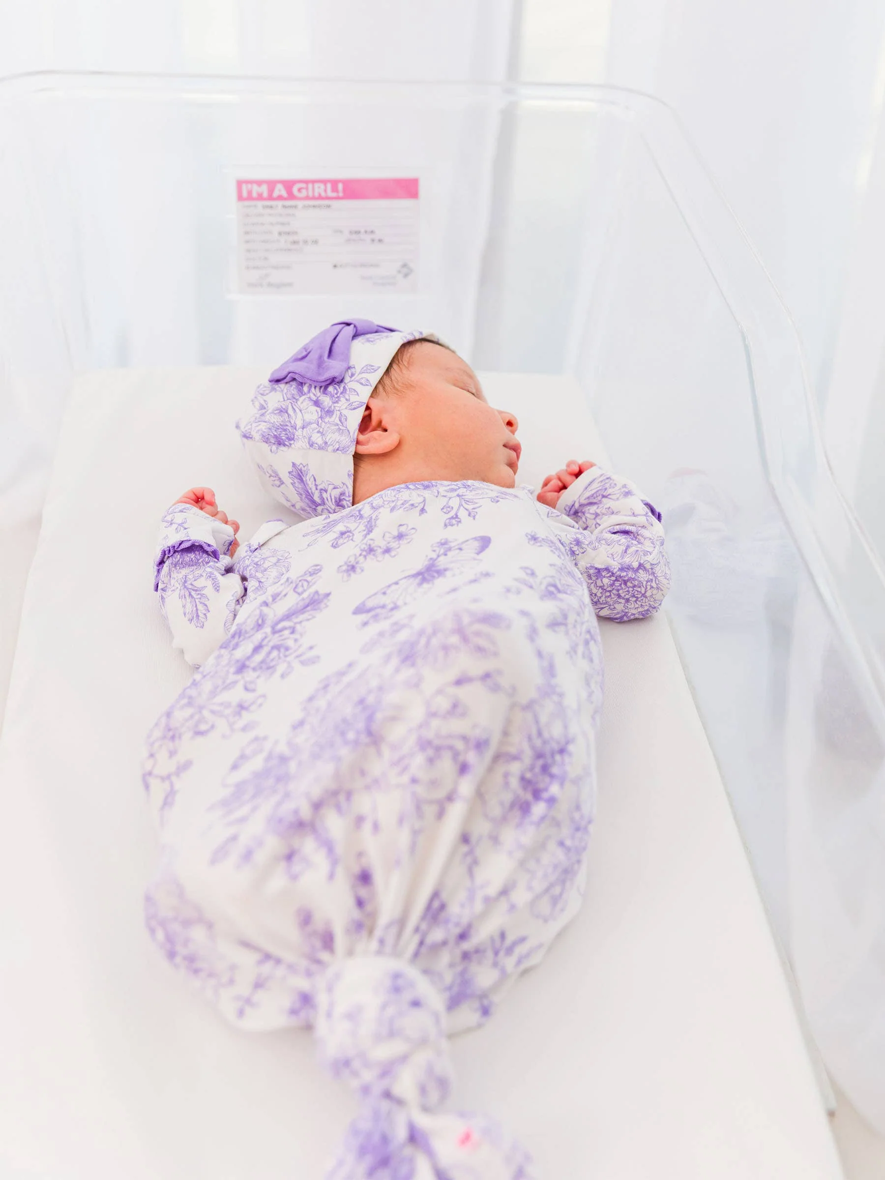 Baby Girls Bamboo Wisteria Purple Butterfly Sleep Gown & Bow Hat Set Newborn-3m - Image 5