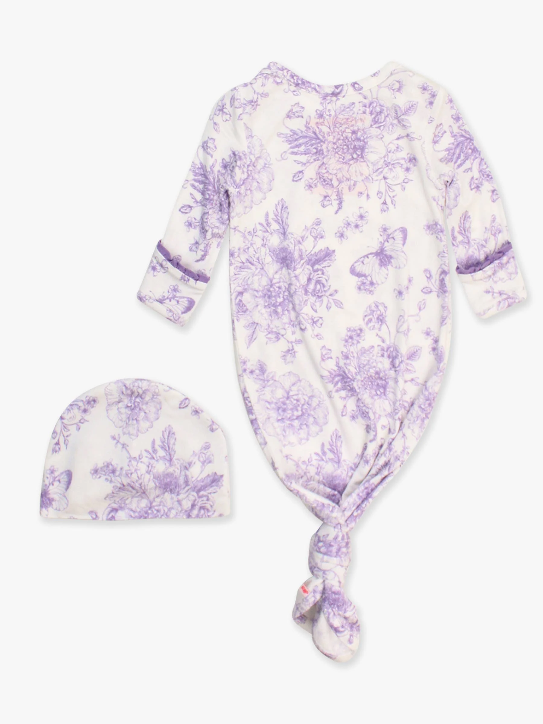 Baby Girls Bamboo Wisteria Purple Butterfly Sleep Gown & Bow Hat Set Newborn-3m - Image 7