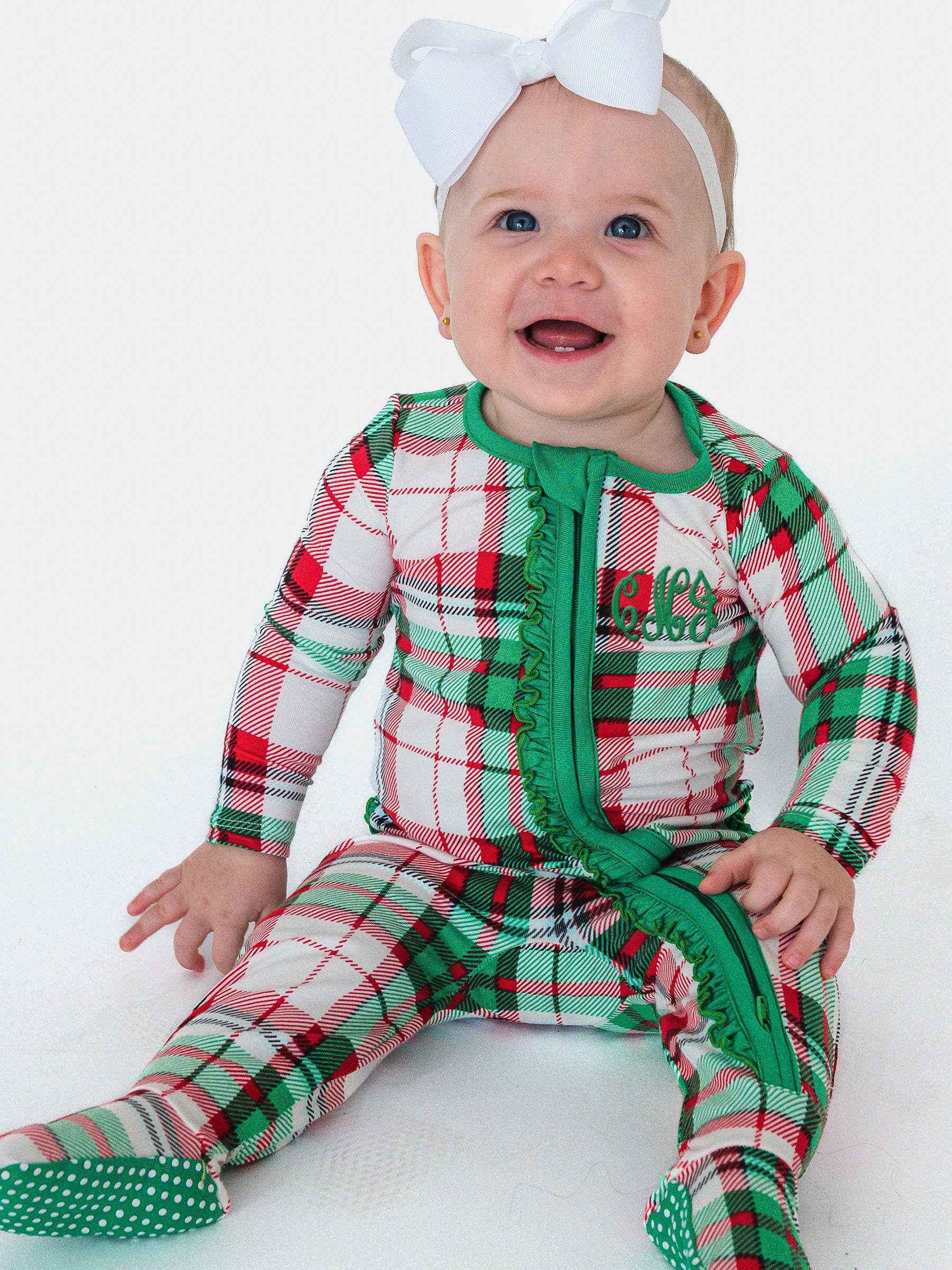 Baby Girls Cotton Dreams Plaid Footed Ruffle One Piece Pajama: White