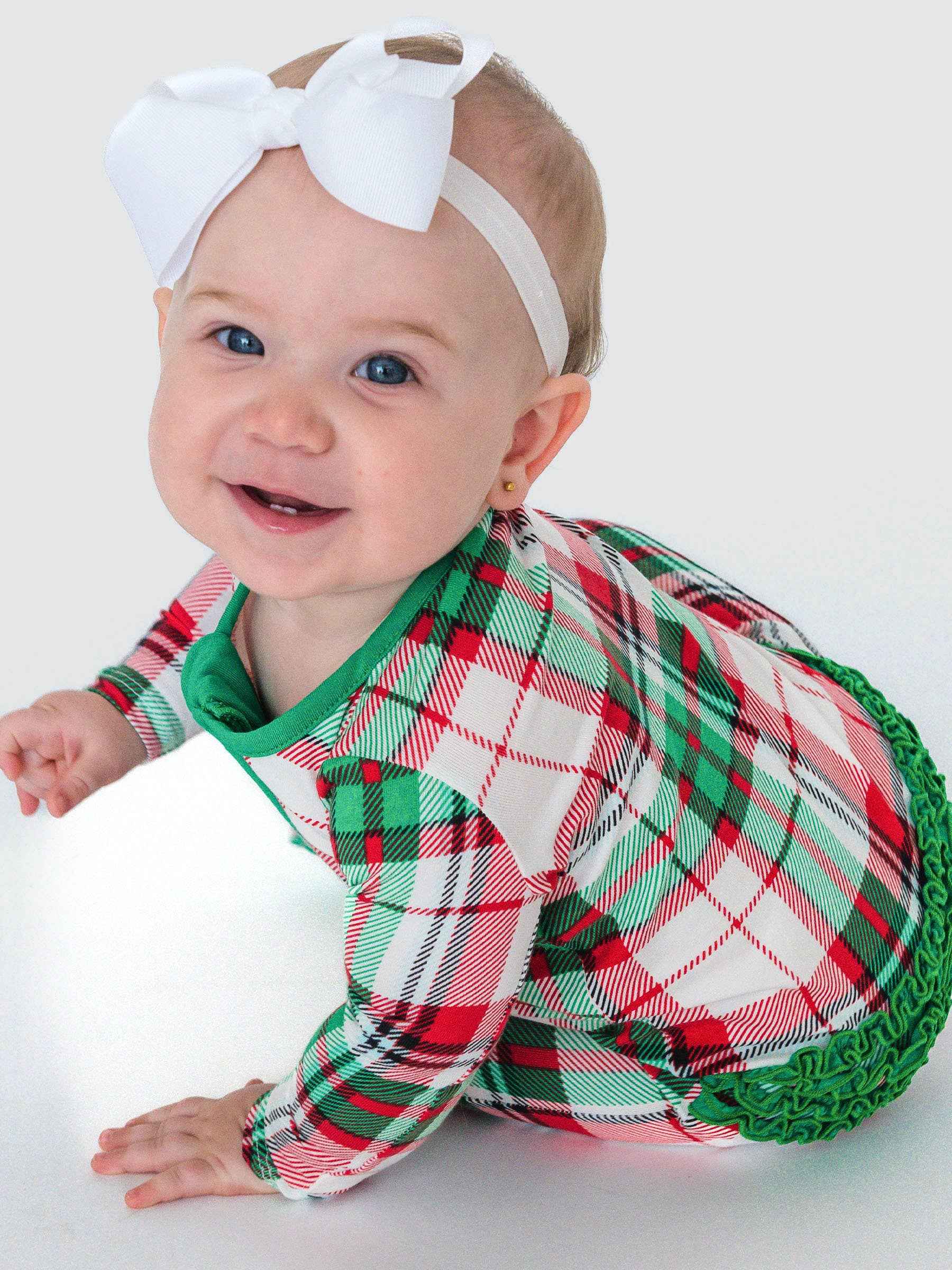 Baby Girls Cotton Dreams Plaid Footed Ruffle One Piece Pajama: White - Image 2