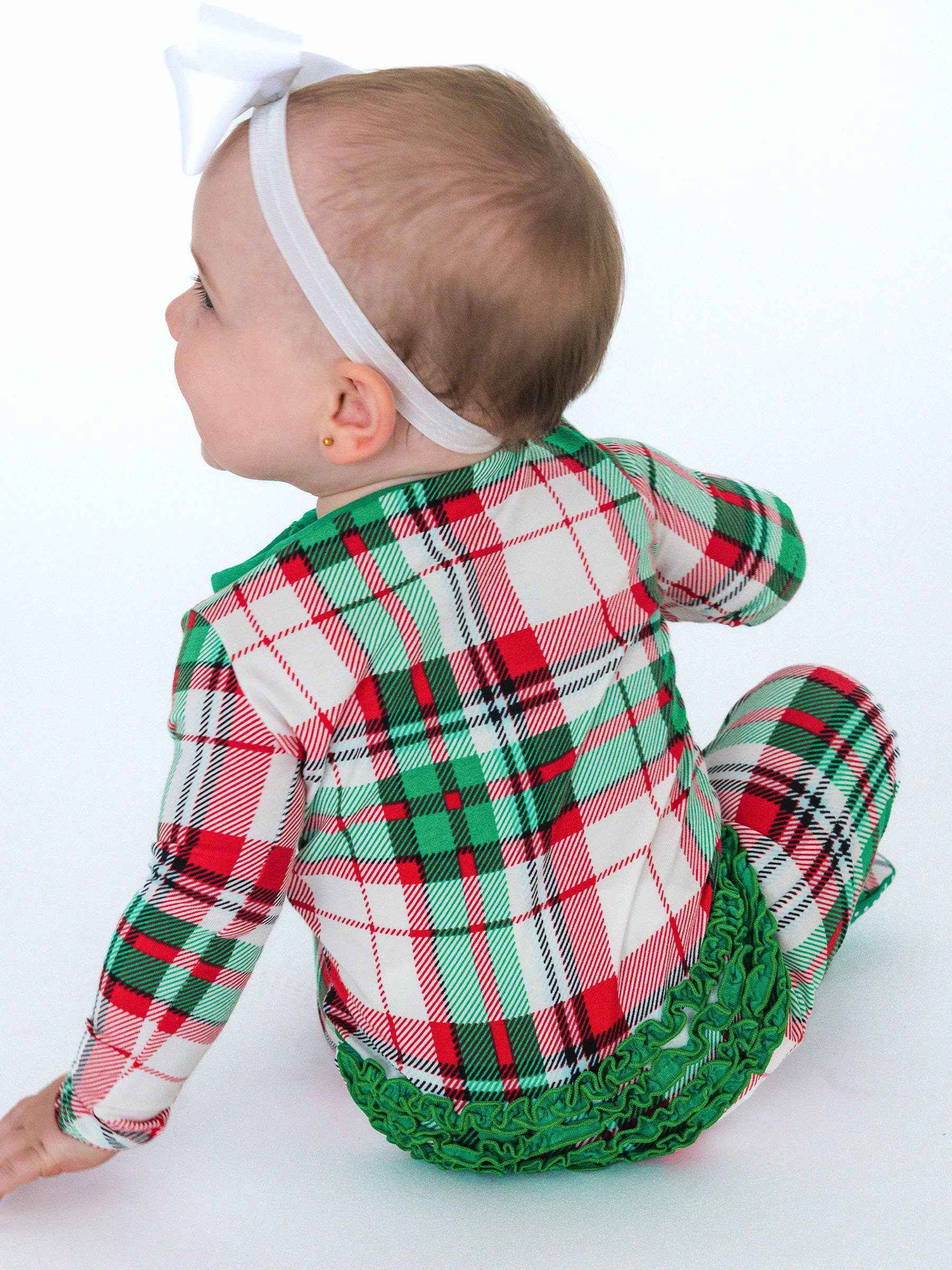 Baby Girls Cotton Dreams Plaid Footed Ruffle One Piece Pajama: White - Image 3