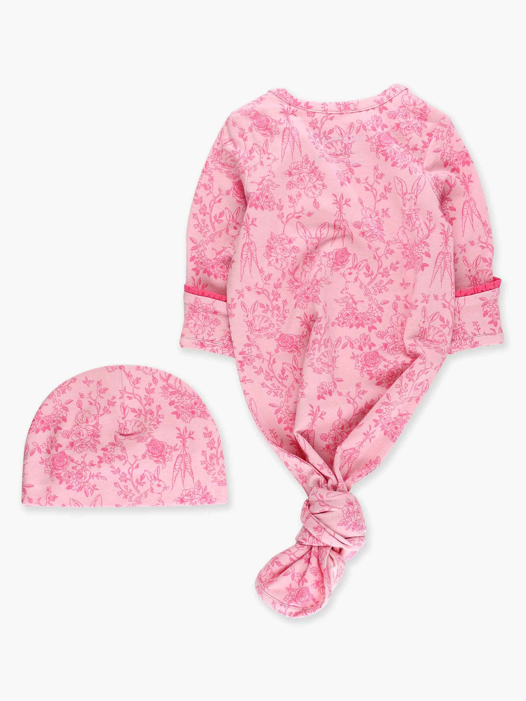 Baby Girls Cotton Modal Pink Knotted Sleep Gown & Bow Hat Set: Pink / Newborn-3m - Image 3