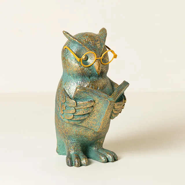 Solar Resin owl reading book