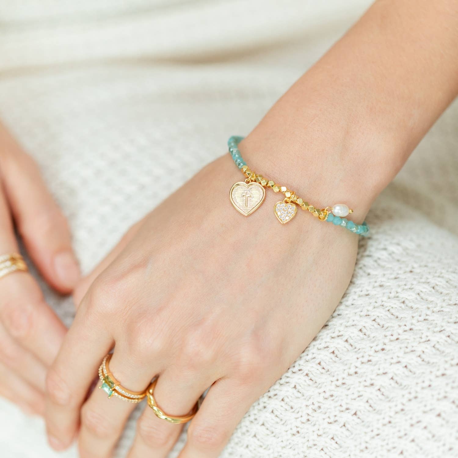 Splendid Iris - Cross + Heart Stretch Bracelet - Image 2