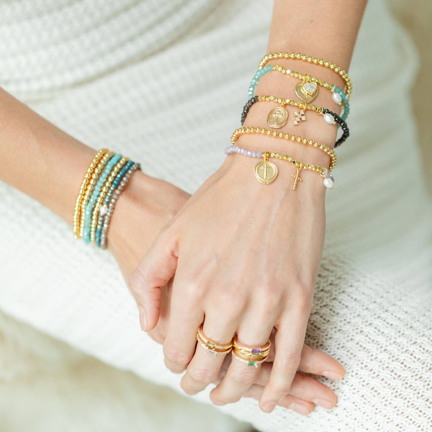 Splendid Iris - Cross + Heart Stretch Bracelet - Image 3
