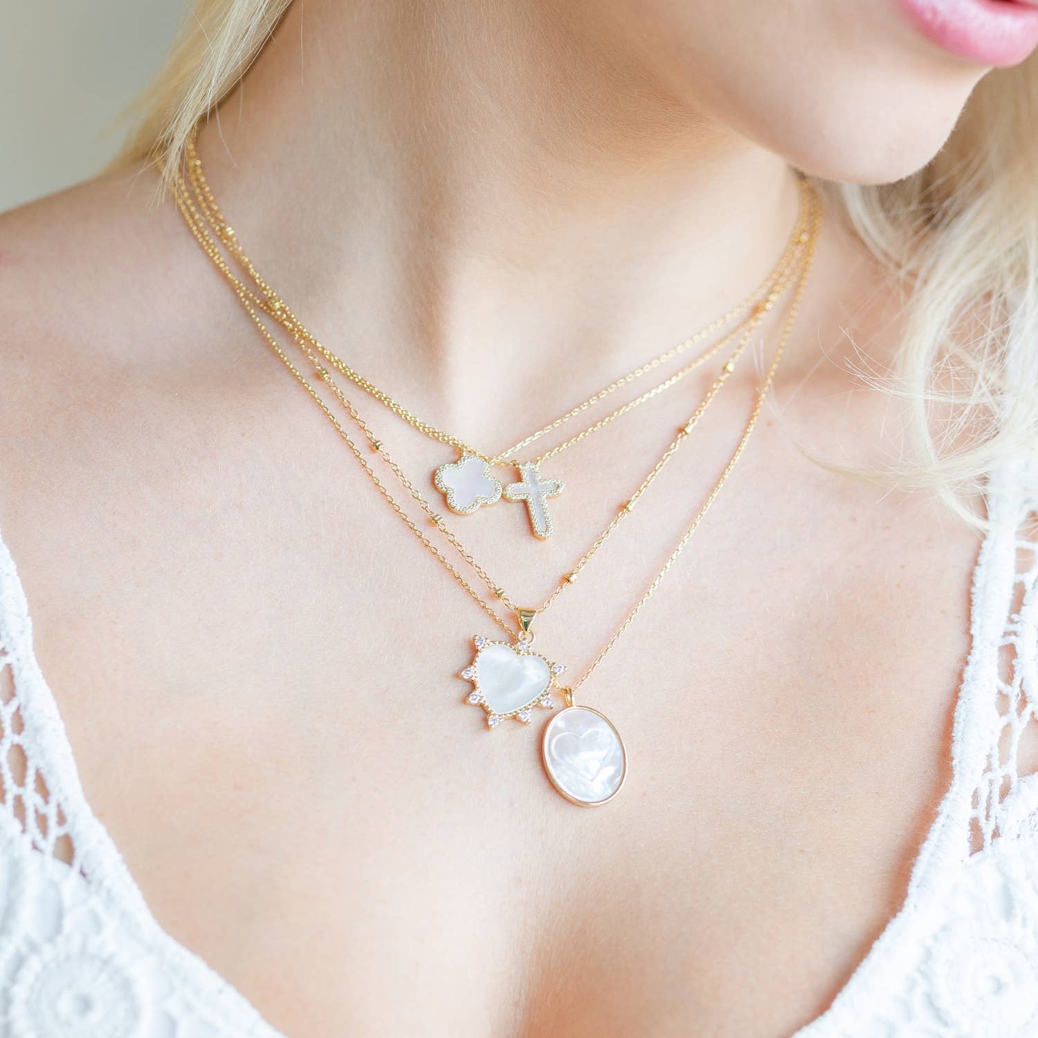 Good Fortune, Shell Pave Quatrefoil Necklace - Image 3
