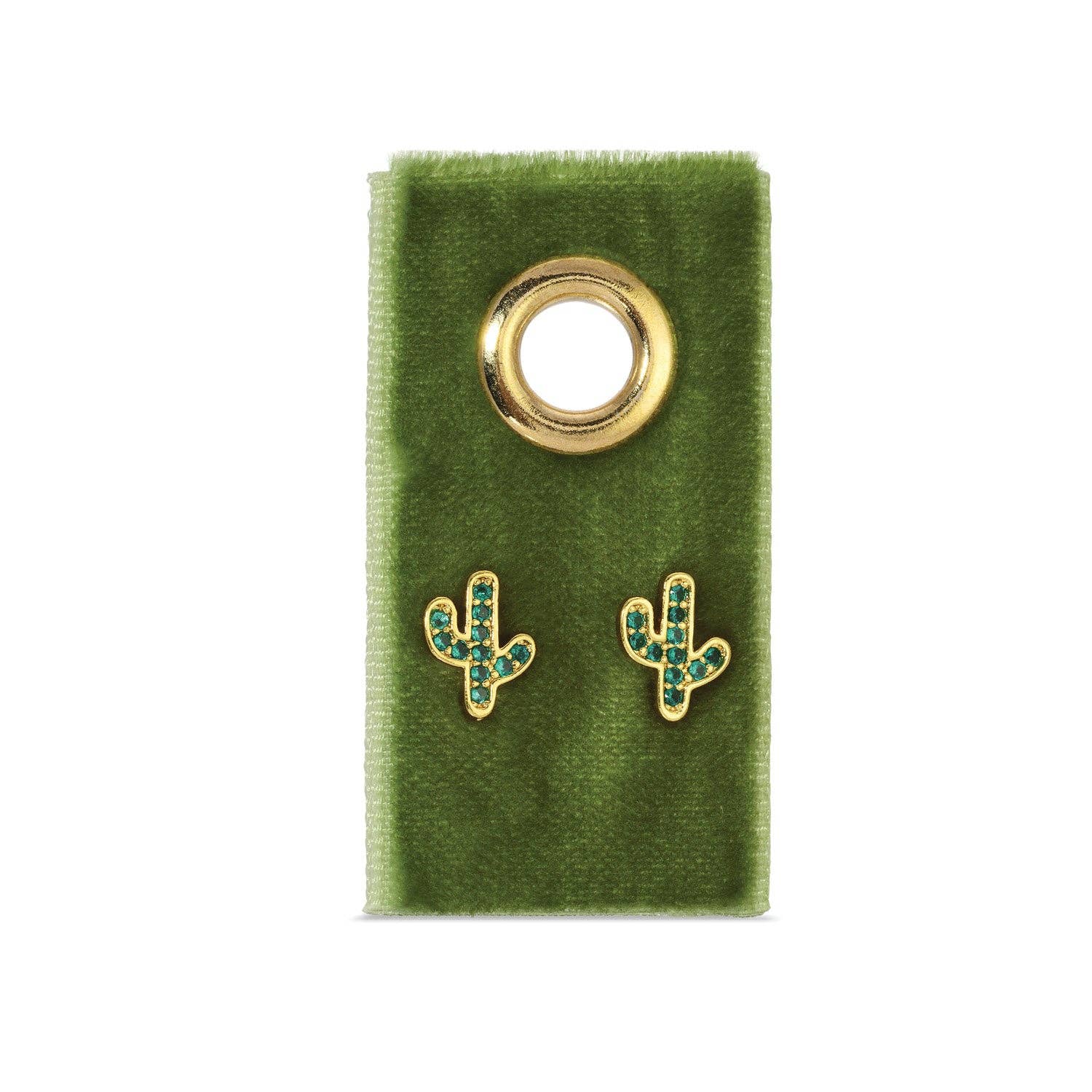 Green Pave Cactus Earrings