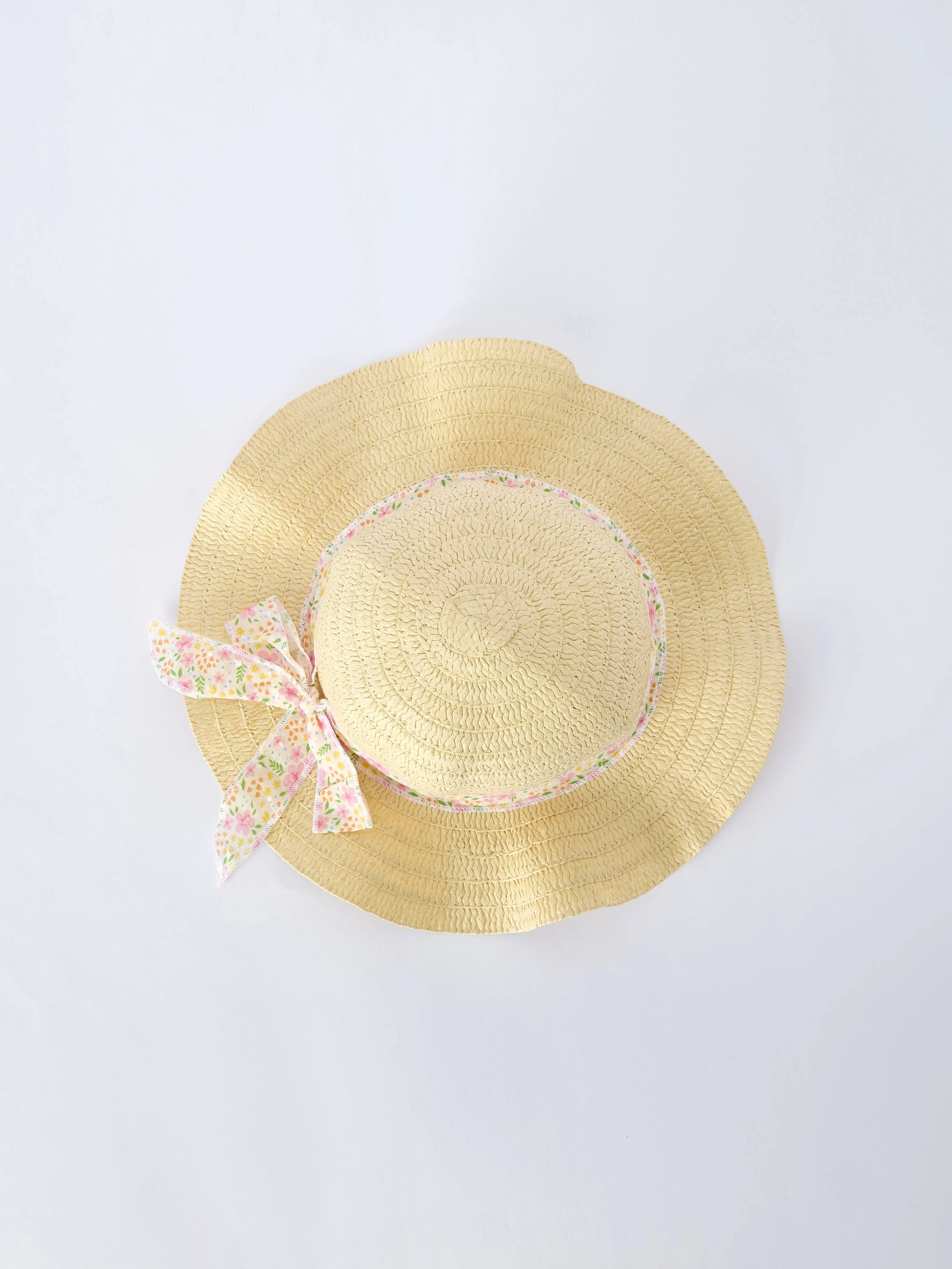 Spring Floral Girls Ruffle Dress With Bow Straw Hat Set: 6 - Image 14