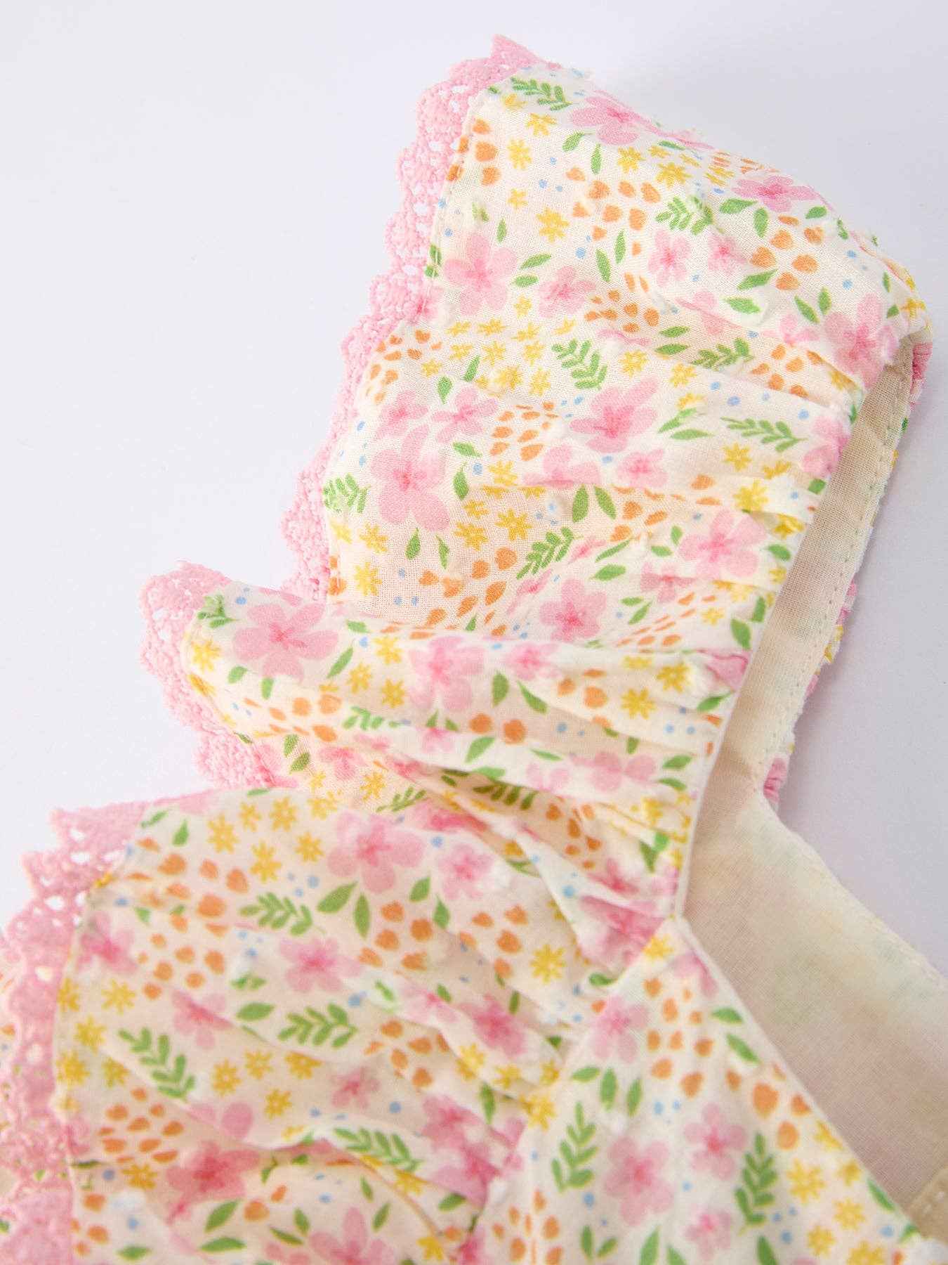 Spring Floral Girls Ruffle Dress With Bow Straw Hat Set: 7 - Image 10
