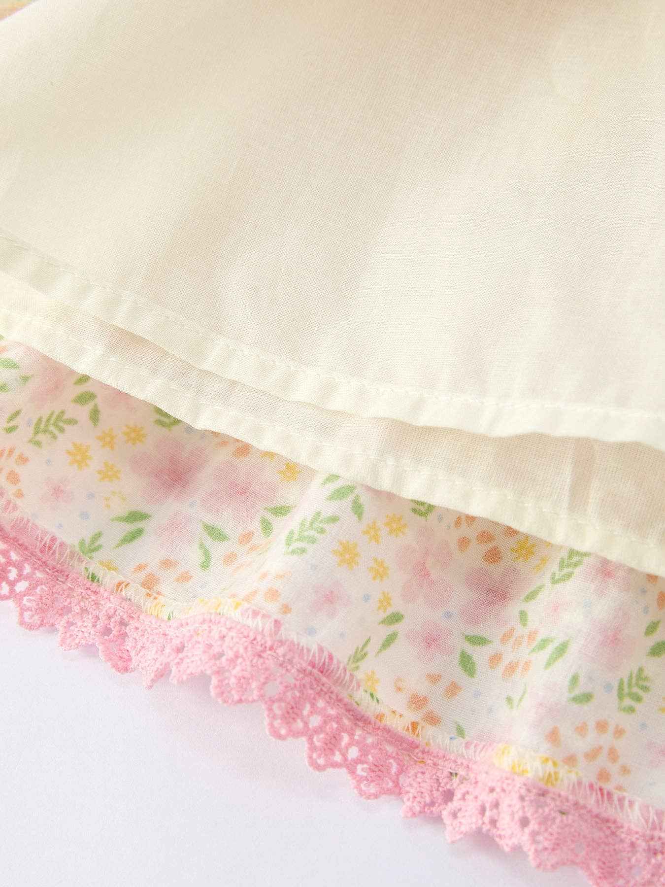 Spring Floral Girls Ruffle Dress With Bow Straw Hat Set: 7 - Image 12