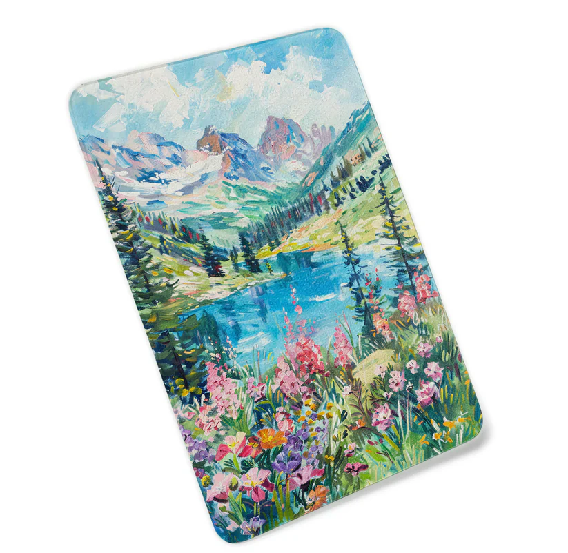 Watercolor Floral Mountain Landscape Cutting Board