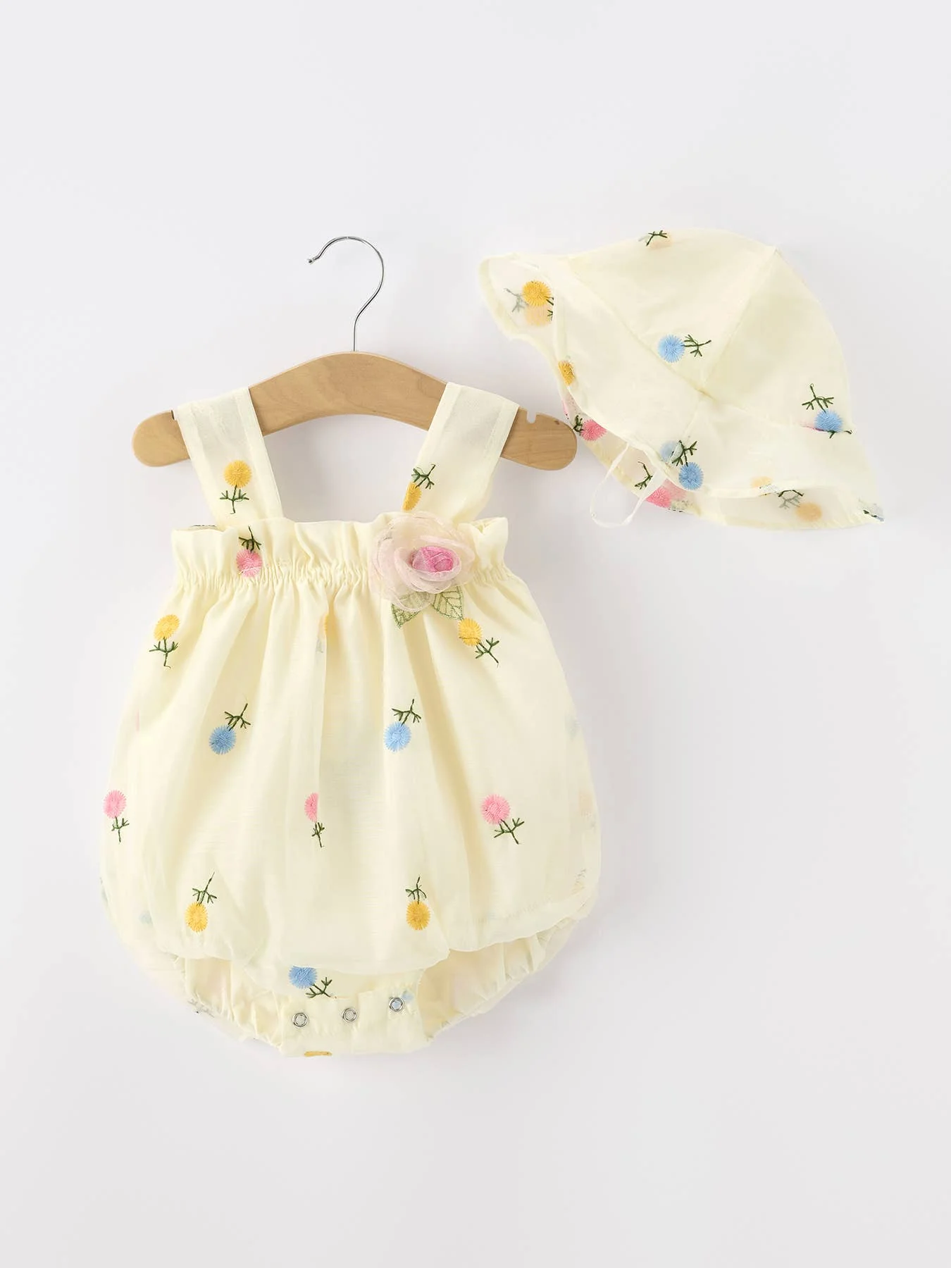 Storybook Floral Baby Girl Romper With Hat