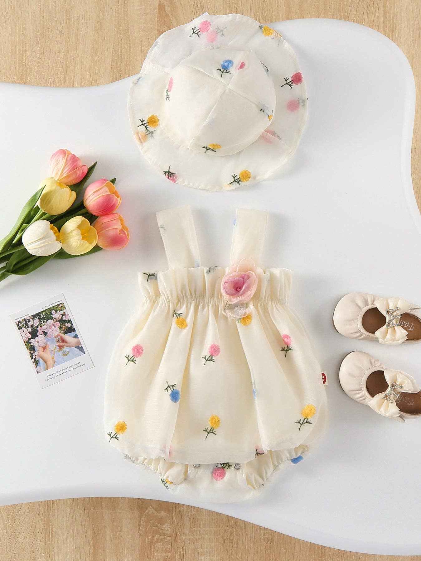Storybook Floral Baby Girl Romper With Hat - Image 6