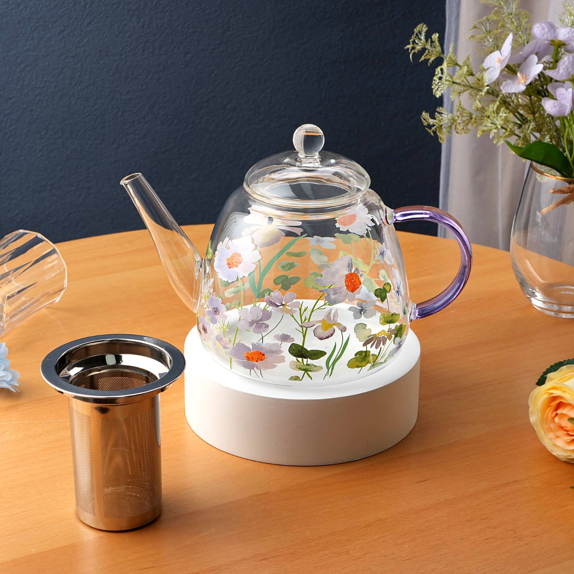 Floral Glass Teapot with Infuser 44 fl oz (1300ml) - Image 4