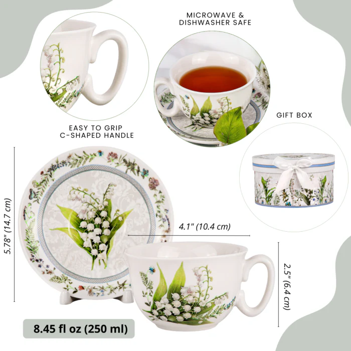 Lily Porcelain Tea/Coffee Cup and Saucer in Gift Box - Image 2