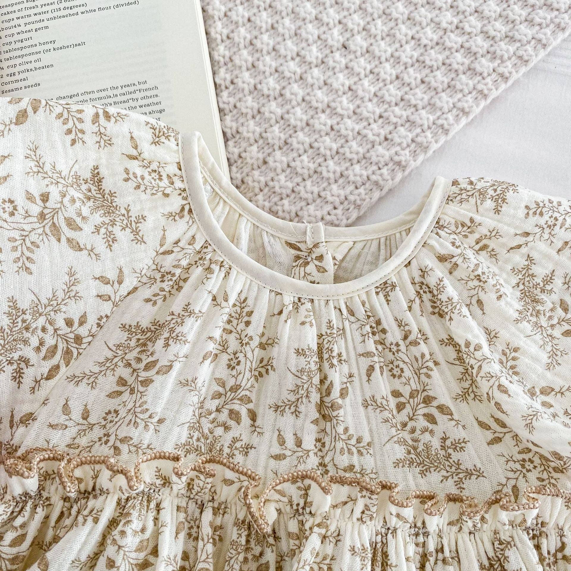 Baby Girls Floral Print Bodysuit Dress: Apricot - Image 4