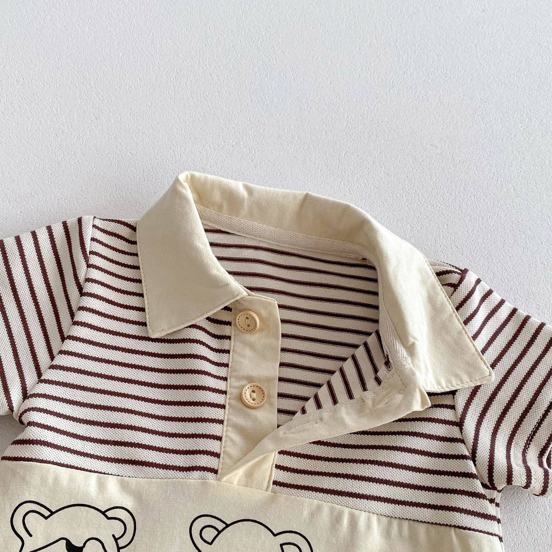 Short Sleeves Striped Teddy Romper - Image 4