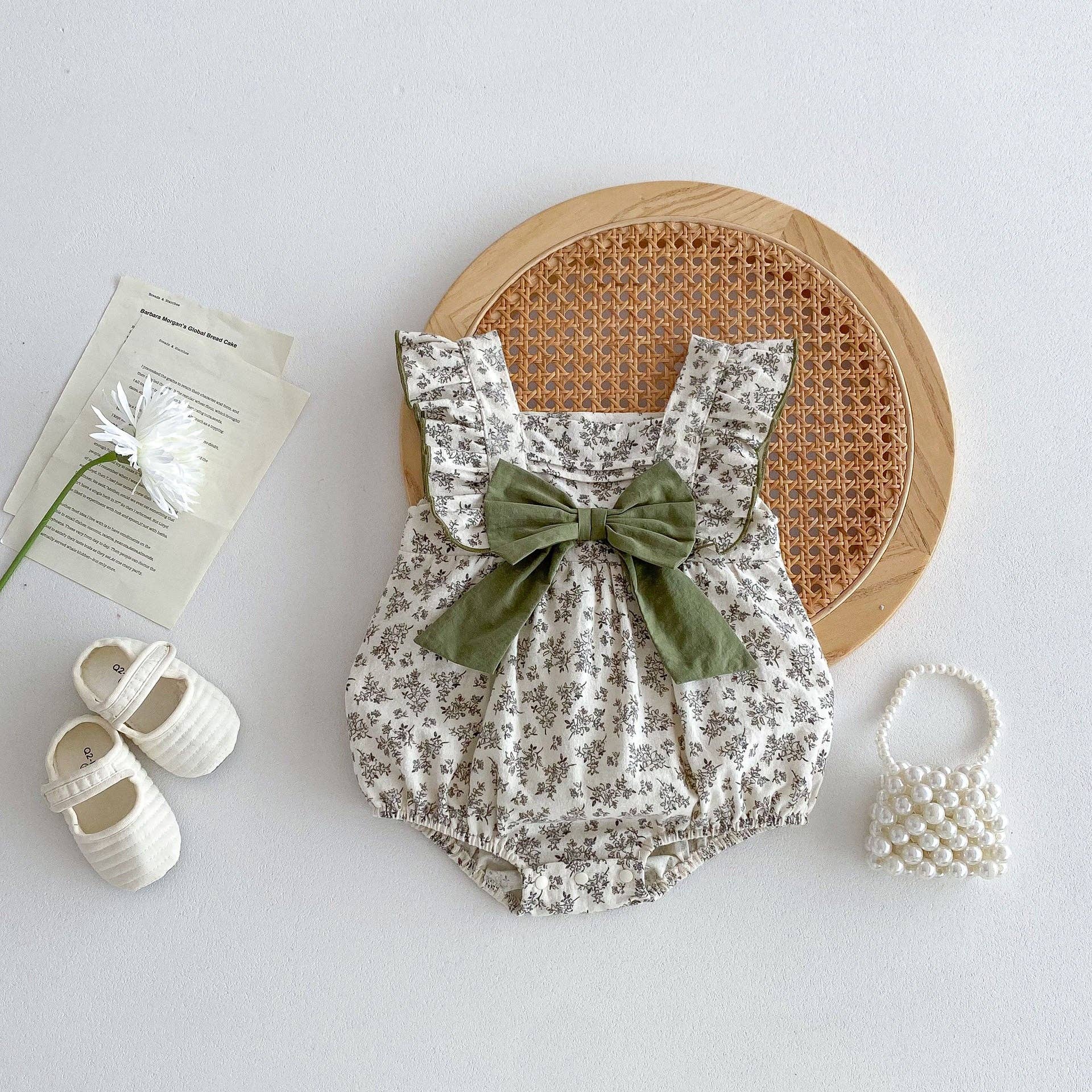 Baby Girls Sleeveless Square Neck Floral Print bodysuit -3-6M