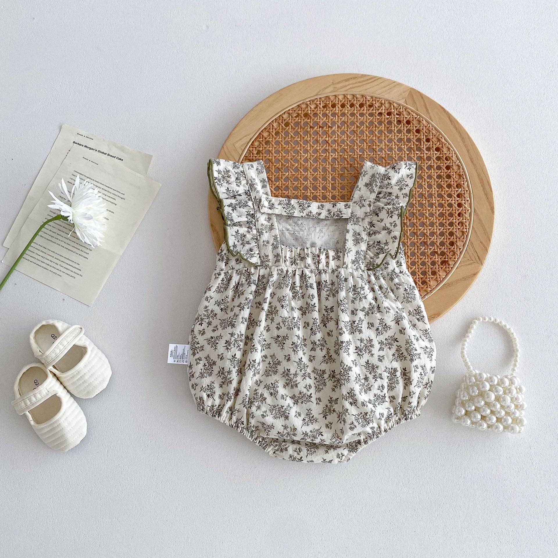 Baby Girls Sleeveless Square Neck Floral Print bodysuit -3-6M - Image 3