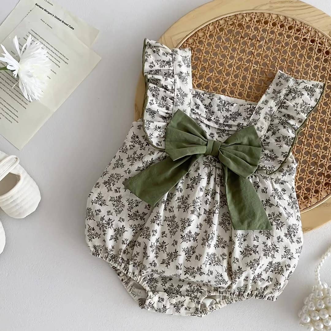 Baby Girls Sleeveless Square Neck Floral Print bodysuit -3-6M - Image 5