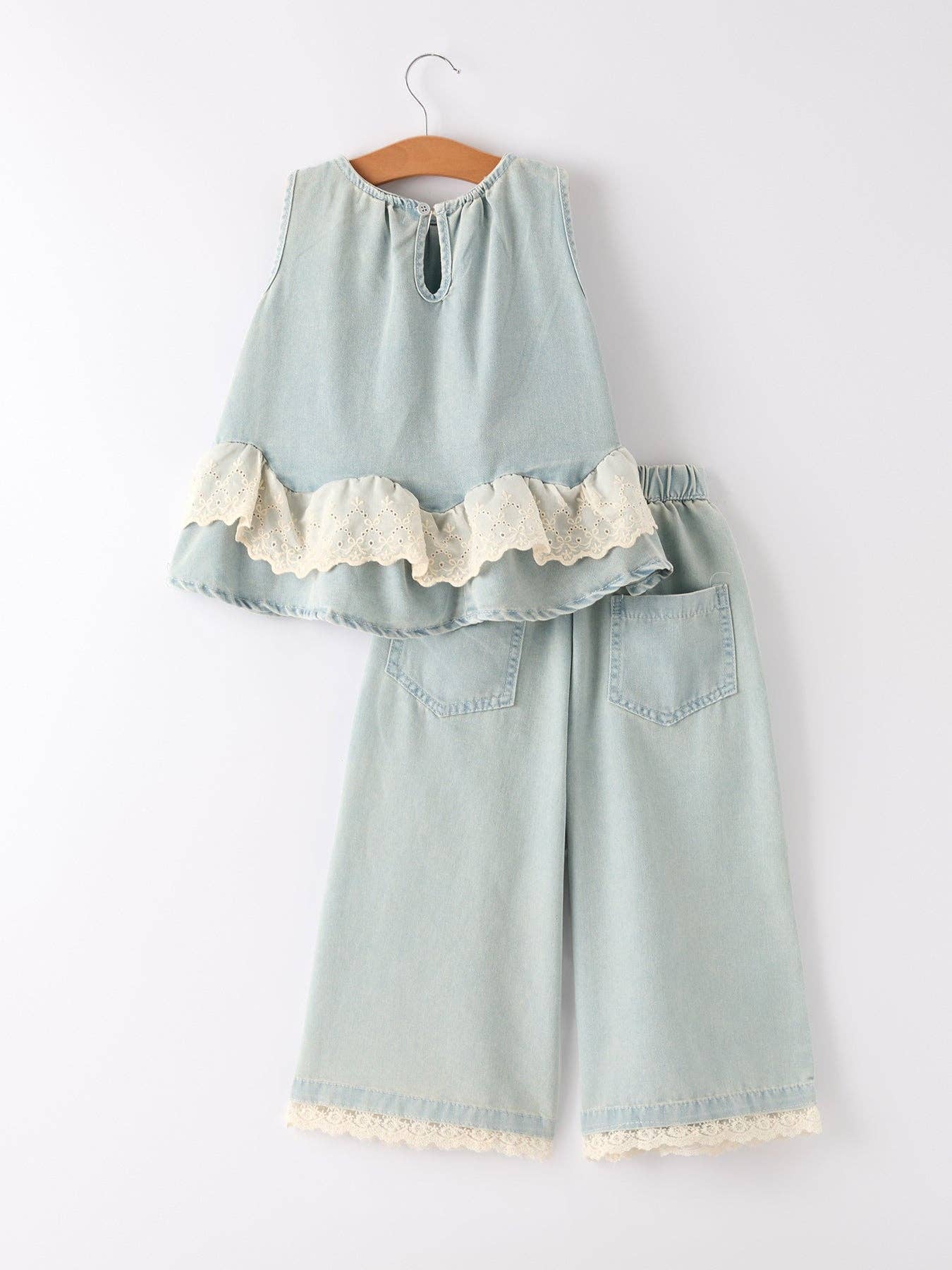 Summer Light Color Denim Lace Girls Set: 8/9 - Image 2