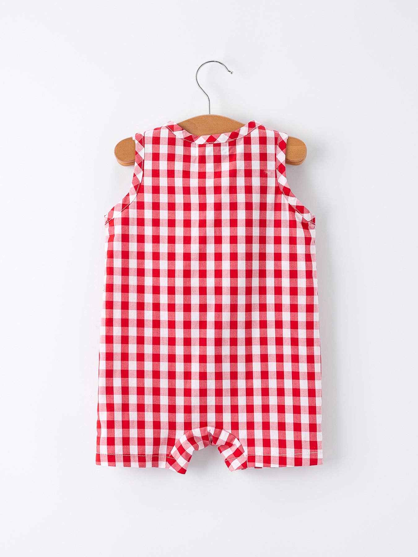 Summer Plaid Smocked Ruffle Boys Romper Sibling Outfits - Image 3