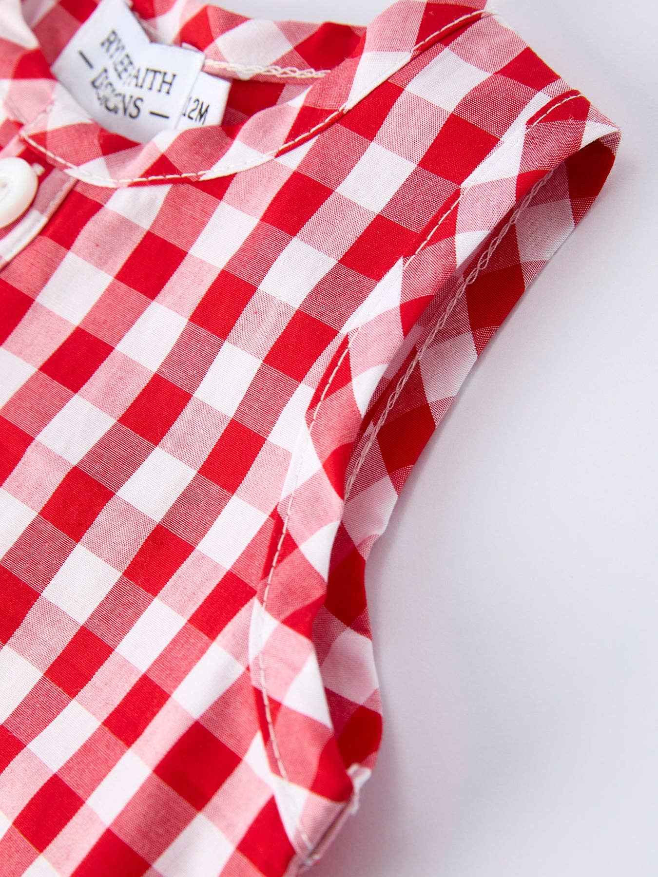 Summer Plaid Smocked Ruffle Boys Romper Sibling Outfits - Image 5
