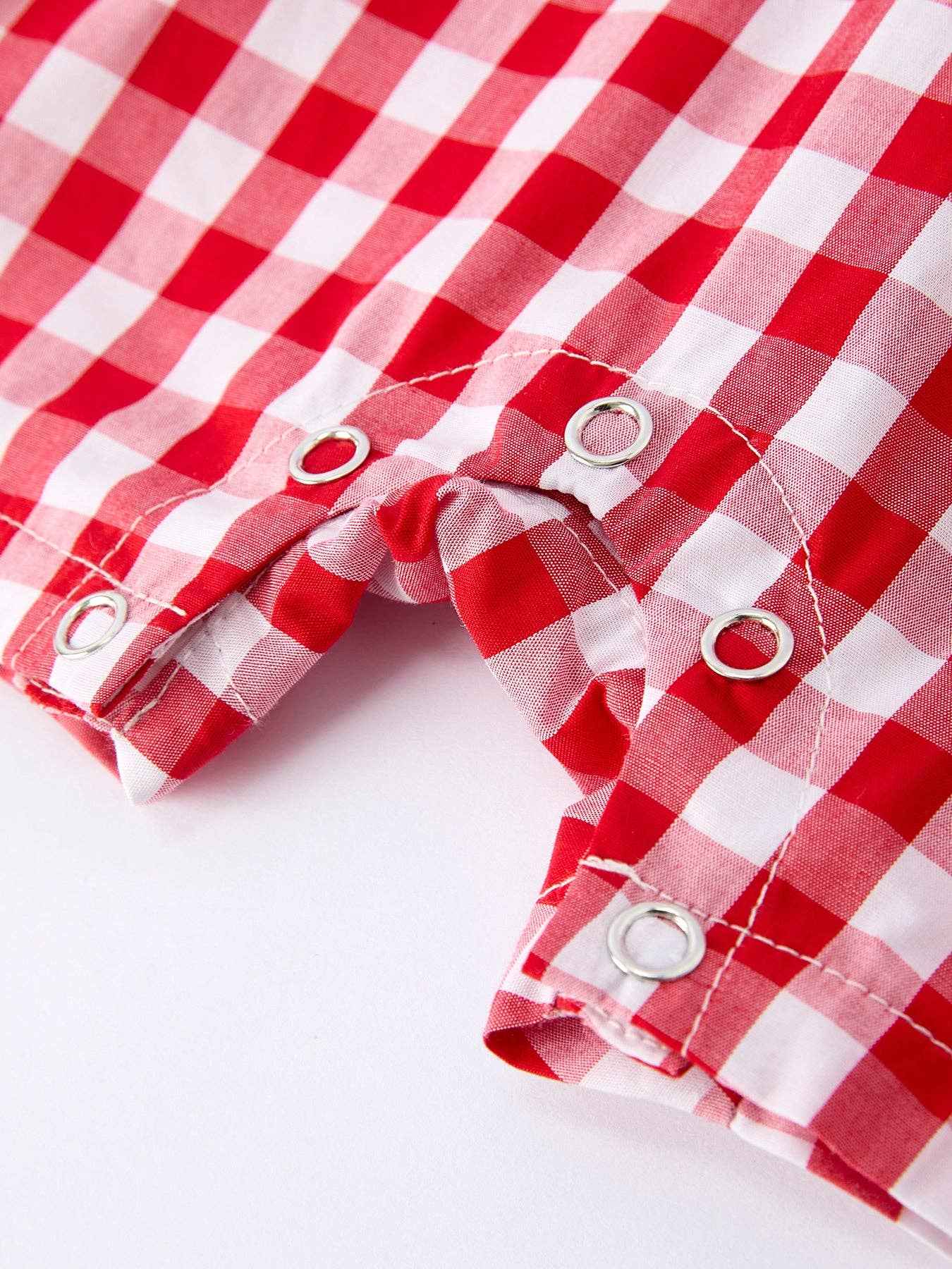 Summer Plaid Smocked Ruffle Boys Romper Sibling Outfits - Image 6