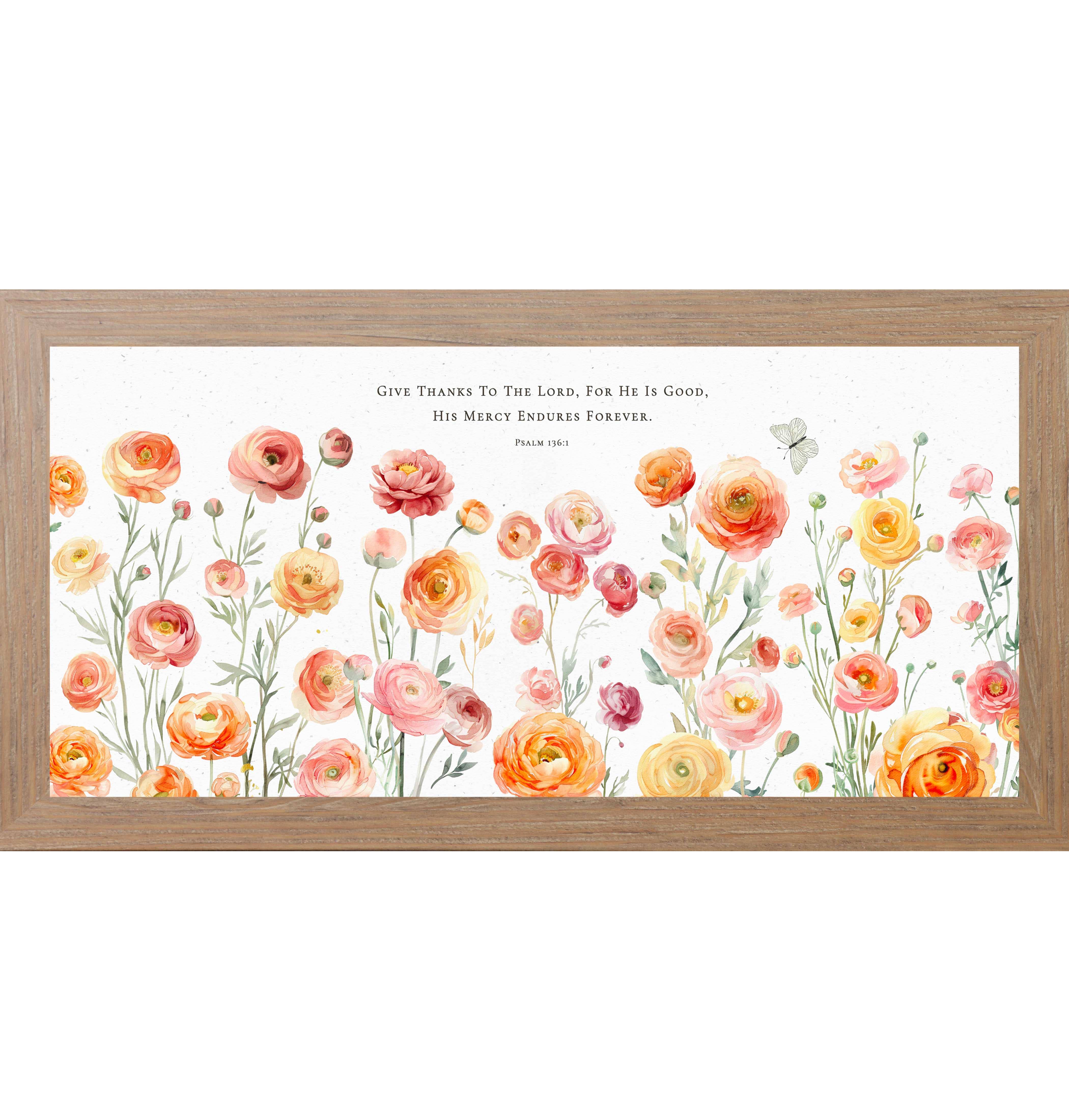Give Thanks to the Lord – Psalm 136:1 Ranunculus Framed Art - Image 3