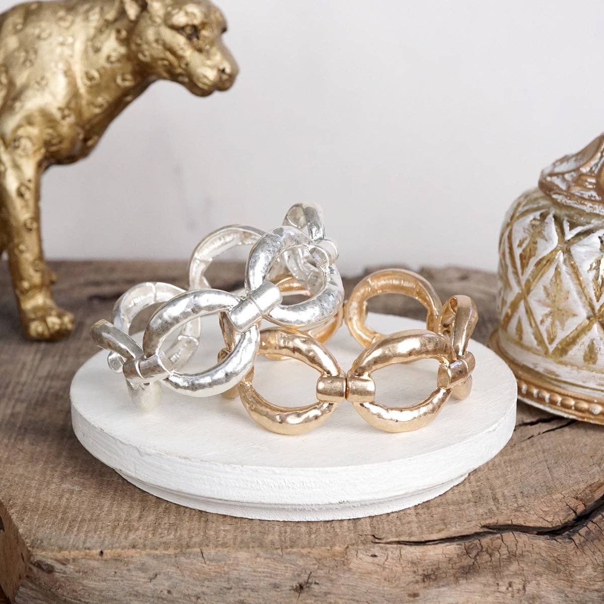 Chunky Hammered Link Stretch Bracelet - Image 3