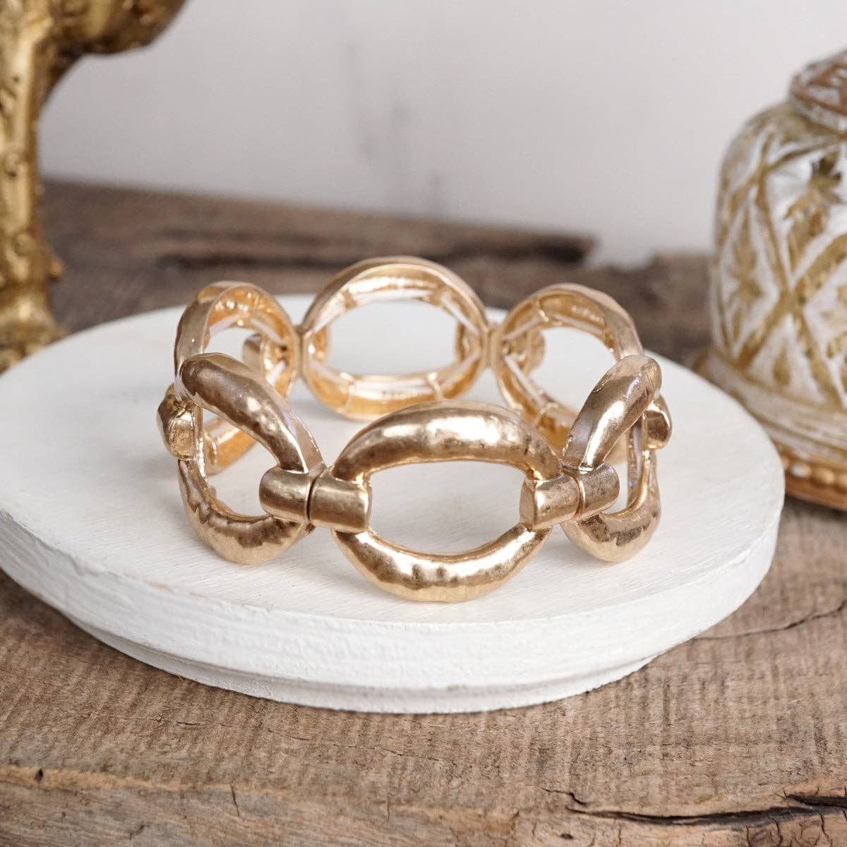 Chunky Hammered Link Stretch Bracelet - Image 5
