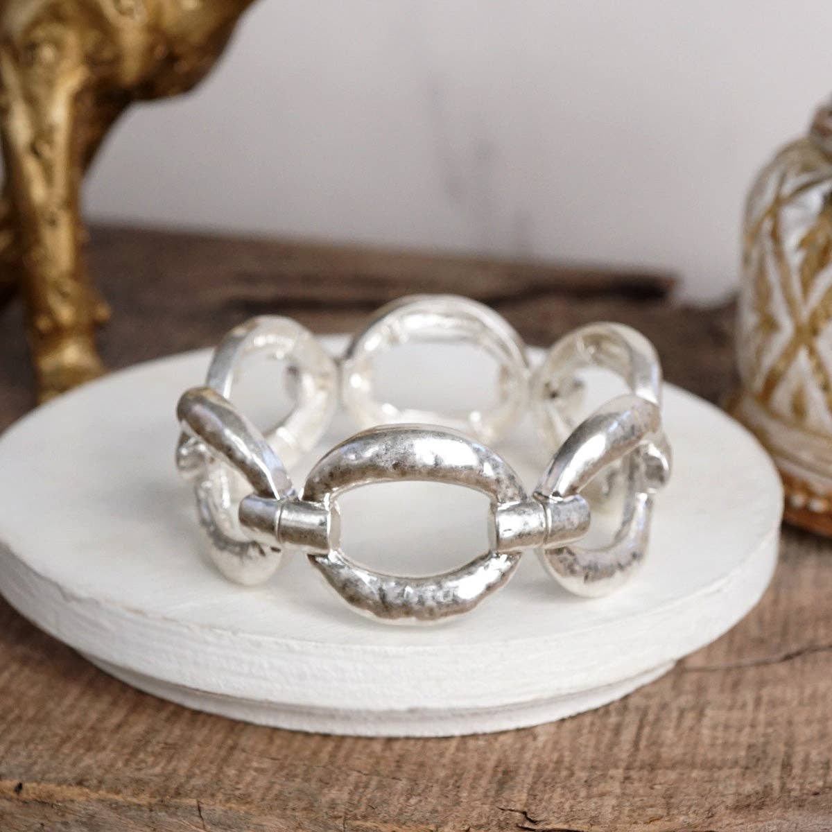 Chunky Hammered Link Stretch Bracelet - Image 6