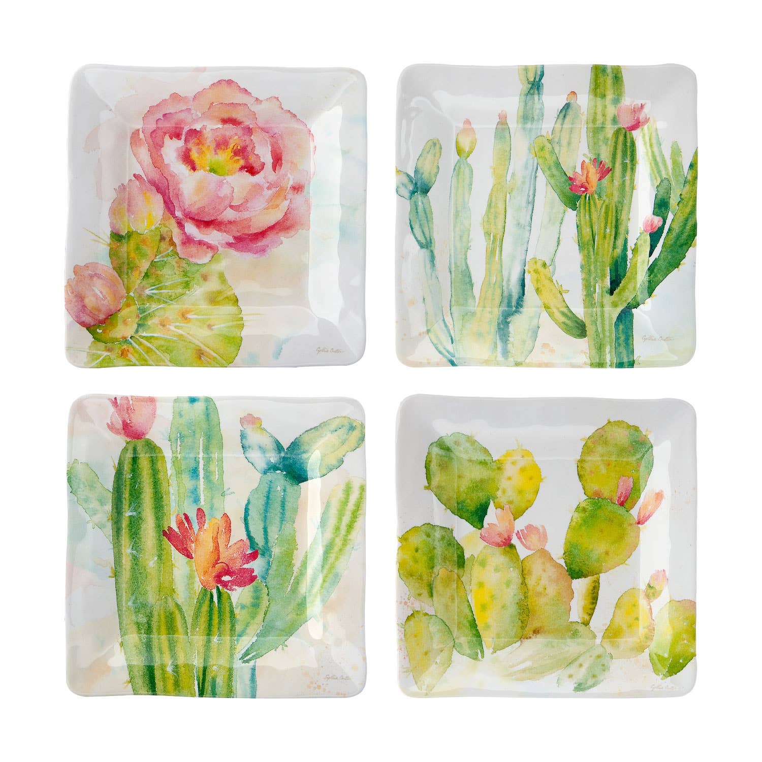 4-Piece Cactus Melamine 6" Tidbit Plate
