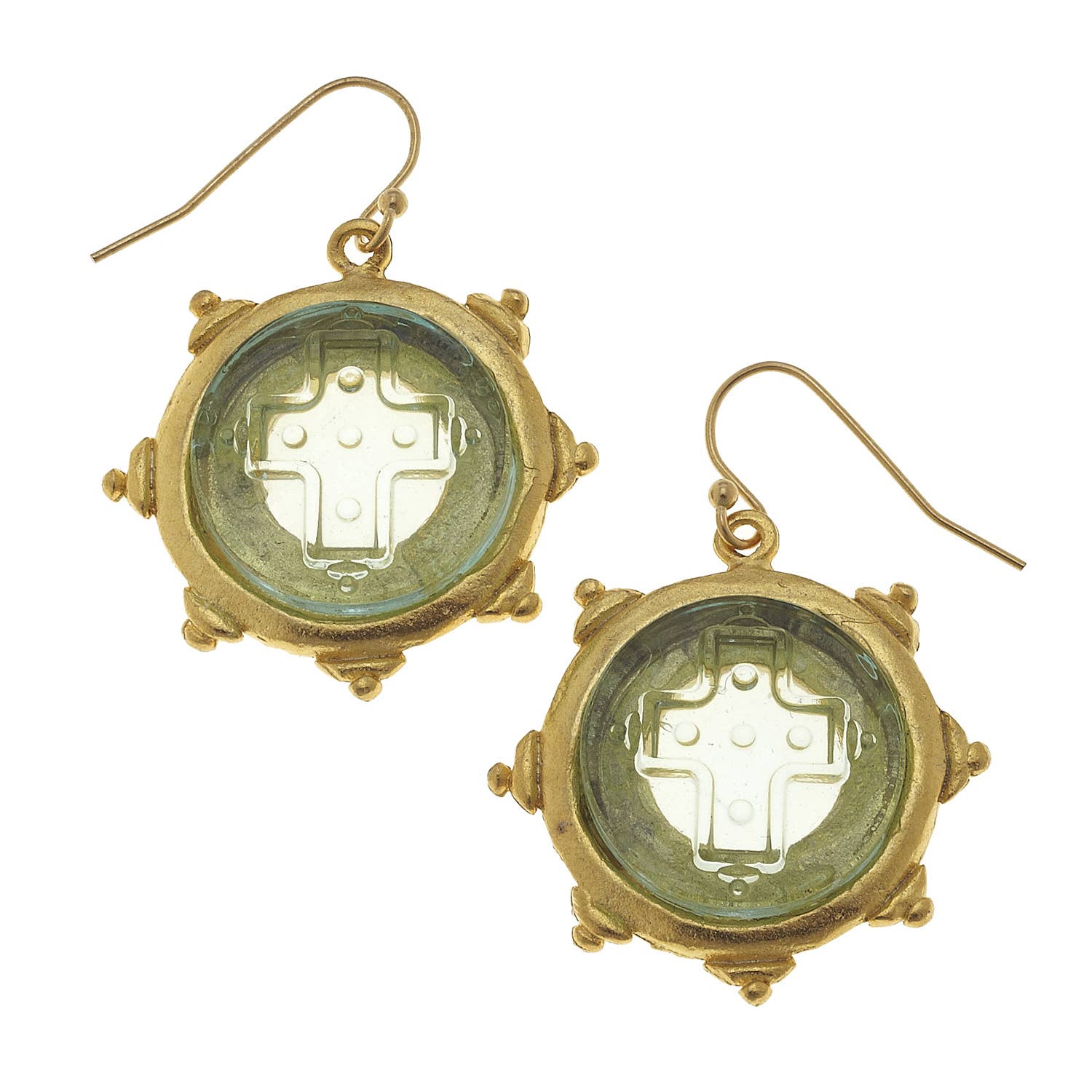 Susan Shaw - Clear Venetian Glass Cross Intaglio Earrings