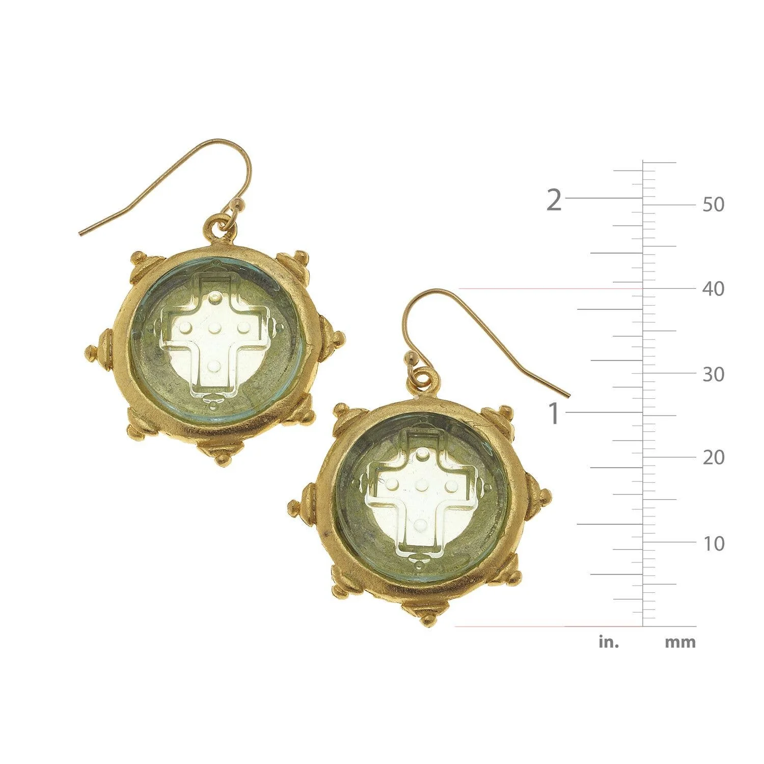 Susan Shaw - Clear Venetian Glass Cross Intaglio Earrings - Image 2
