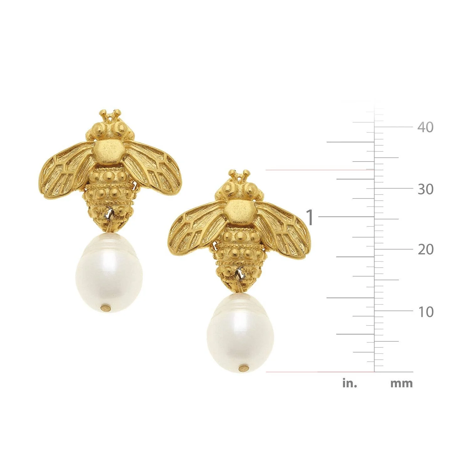 Susan Shaw - Gold Bee and Genuine Freshwater Pearl Earrings - Image 2