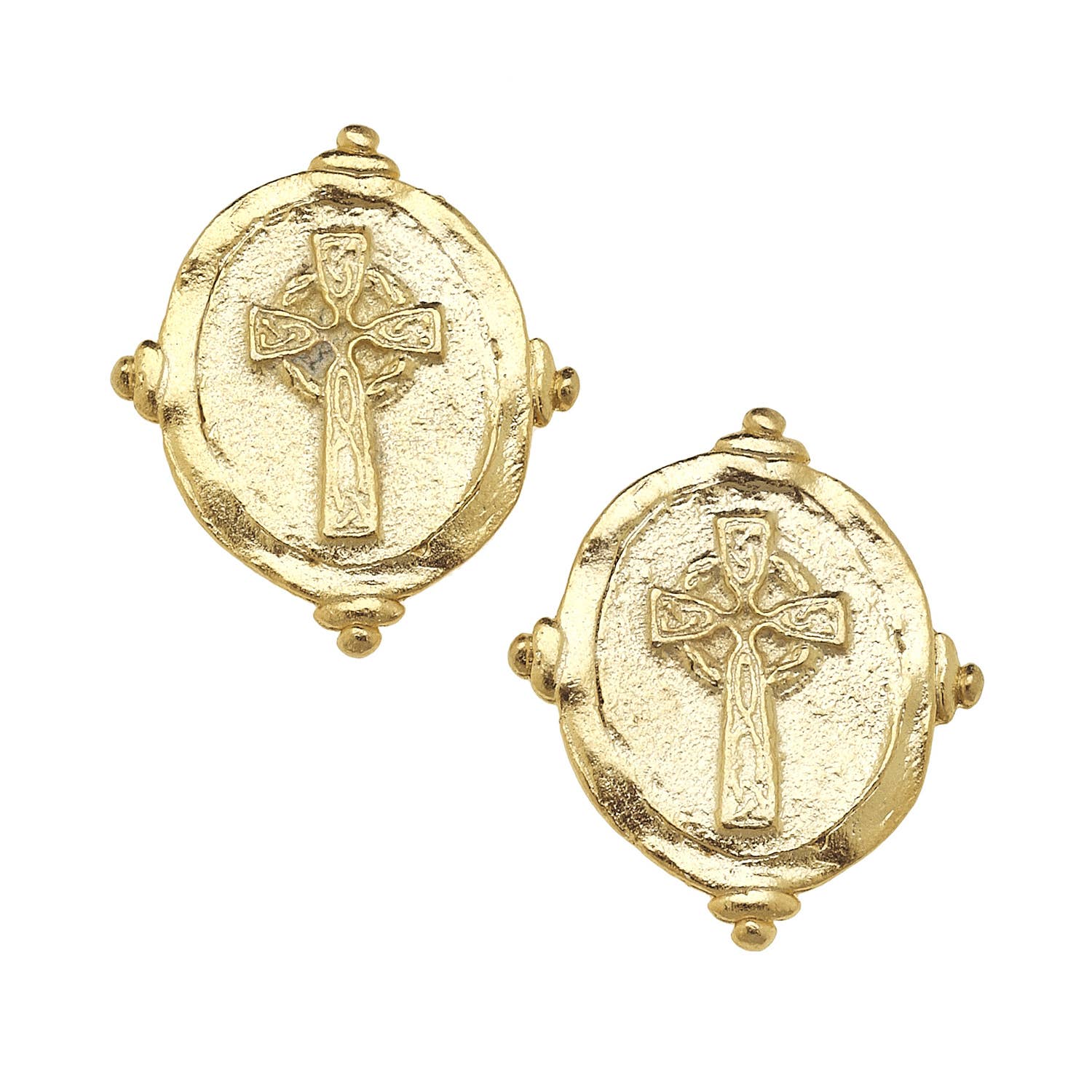 Susan Shaw - Gold Cross Intaglio Pierced Earrings