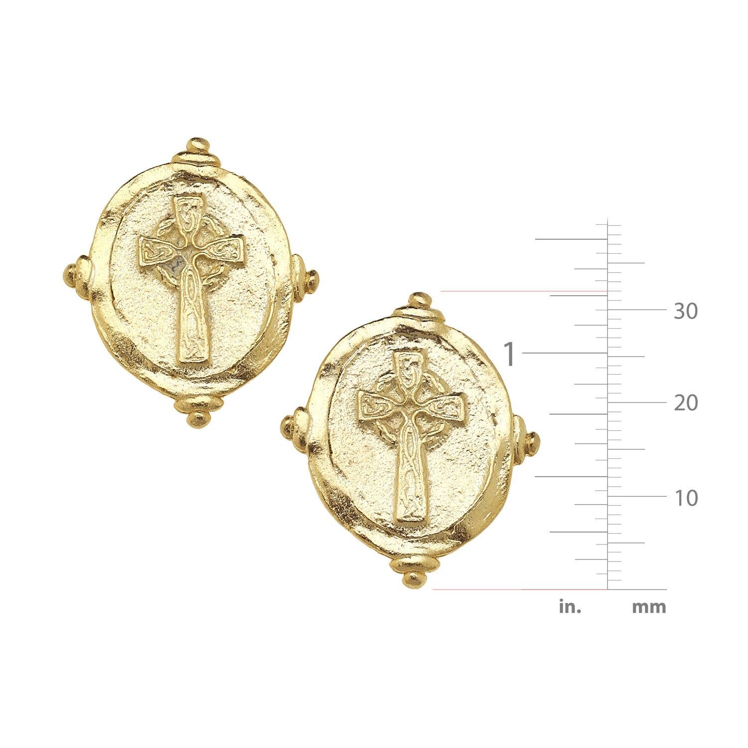 Susan Shaw - Gold Cross Intaglio Pierced Earrings - Image 2