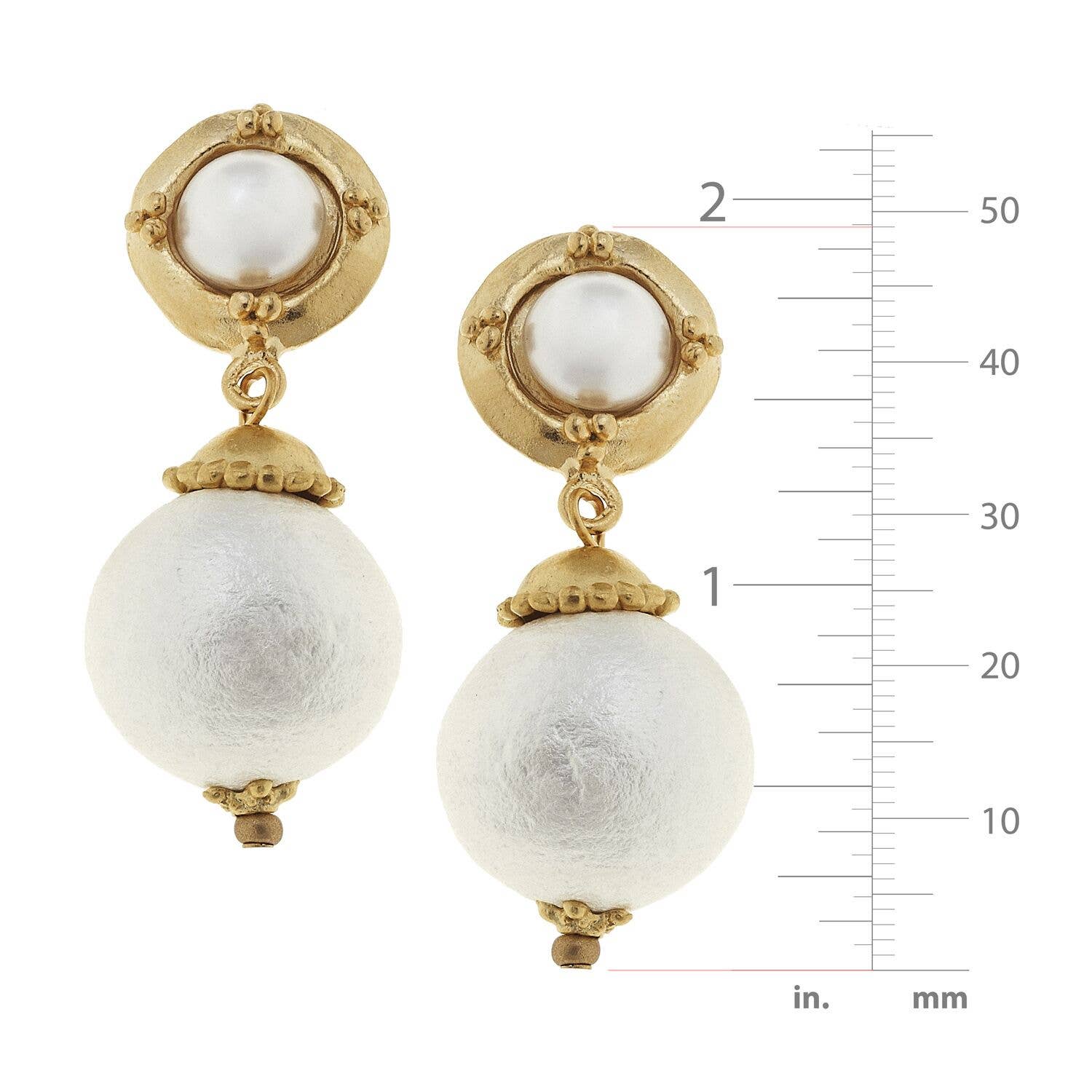 Gold with Cotton Pearl Earrings - Image 2