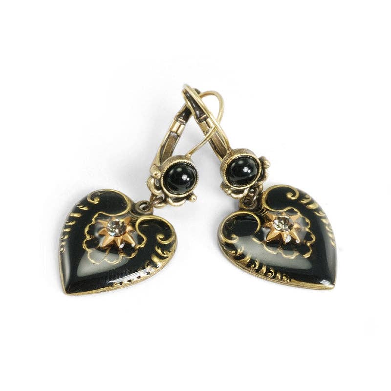 Black Enamel Hearts Earrings - Image 2