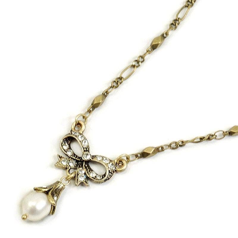 Sweet Romance Jewelry - Bow Pearl Wedding Necklace N1070 - Image 2