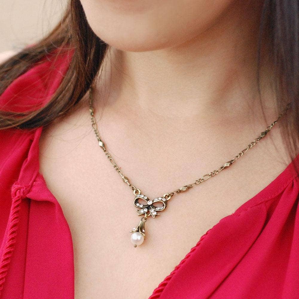 Sweet Romance Jewelry - Bow Pearl Wedding Necklace N1070 - Image 3