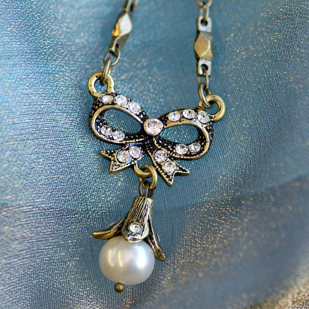 Sweet Romance Jewelry - Bow Pearl Wedding Necklace N1070 - Image 4