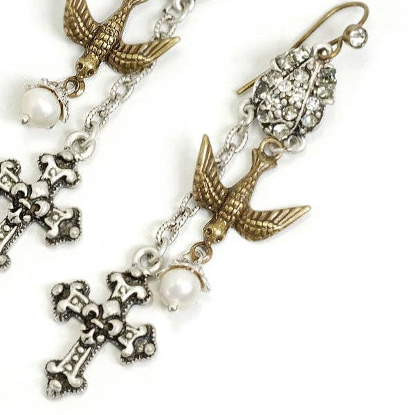 Cross & Holy Spirit Bird Earrings - Image 4