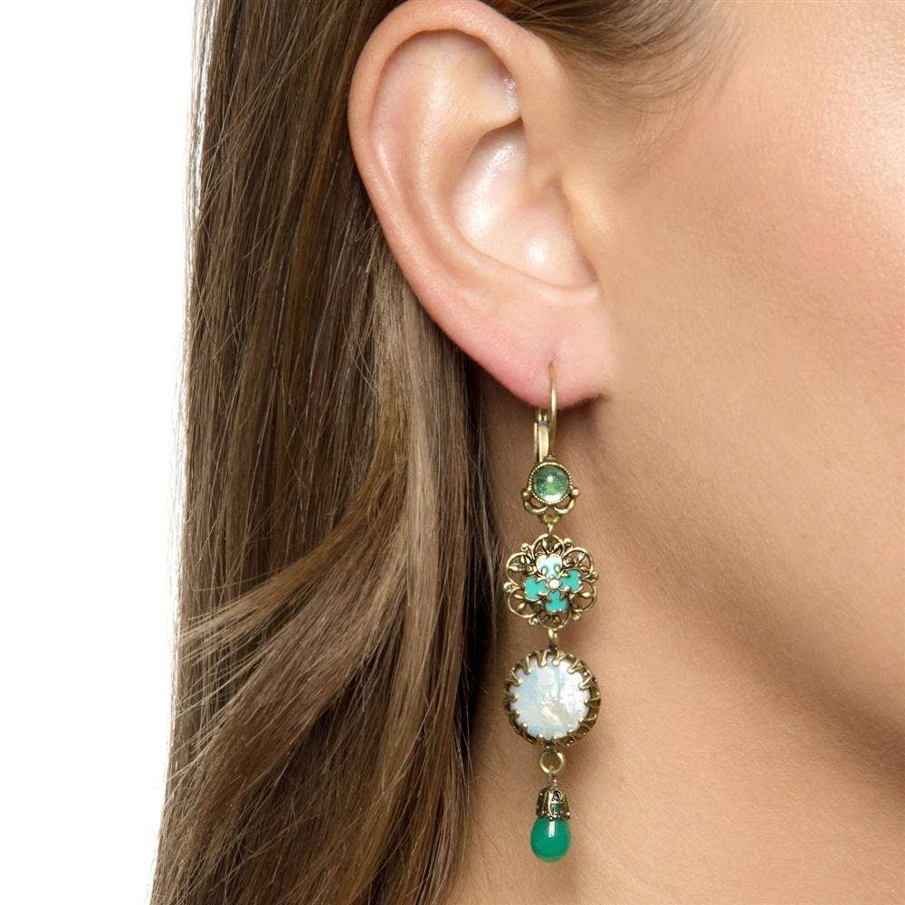 Green, Pearl and Filigree Earrings - Image 3